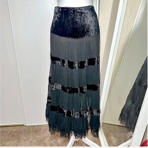 Black Velvet and Sheer panel Maxi Skirt soft grunge indie sleeze whimsy goth
